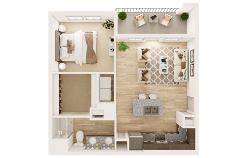 Floor plan for 1 bed, 1 bath, 697 sqft